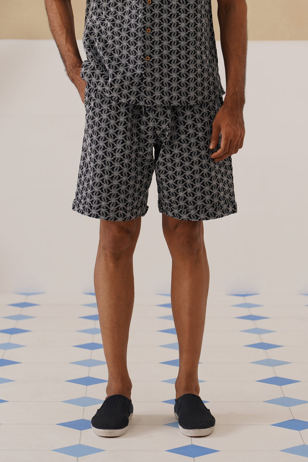 Midnight Bloom Cotton Shorts