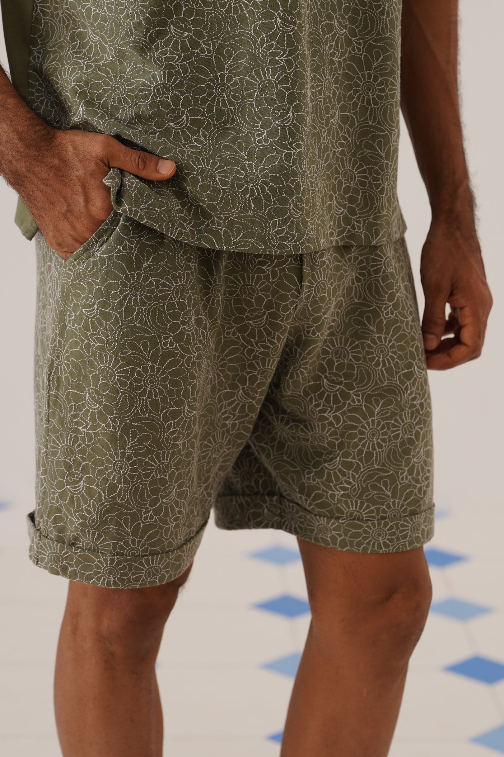 Shady Blooms Cotton Knit Shorts