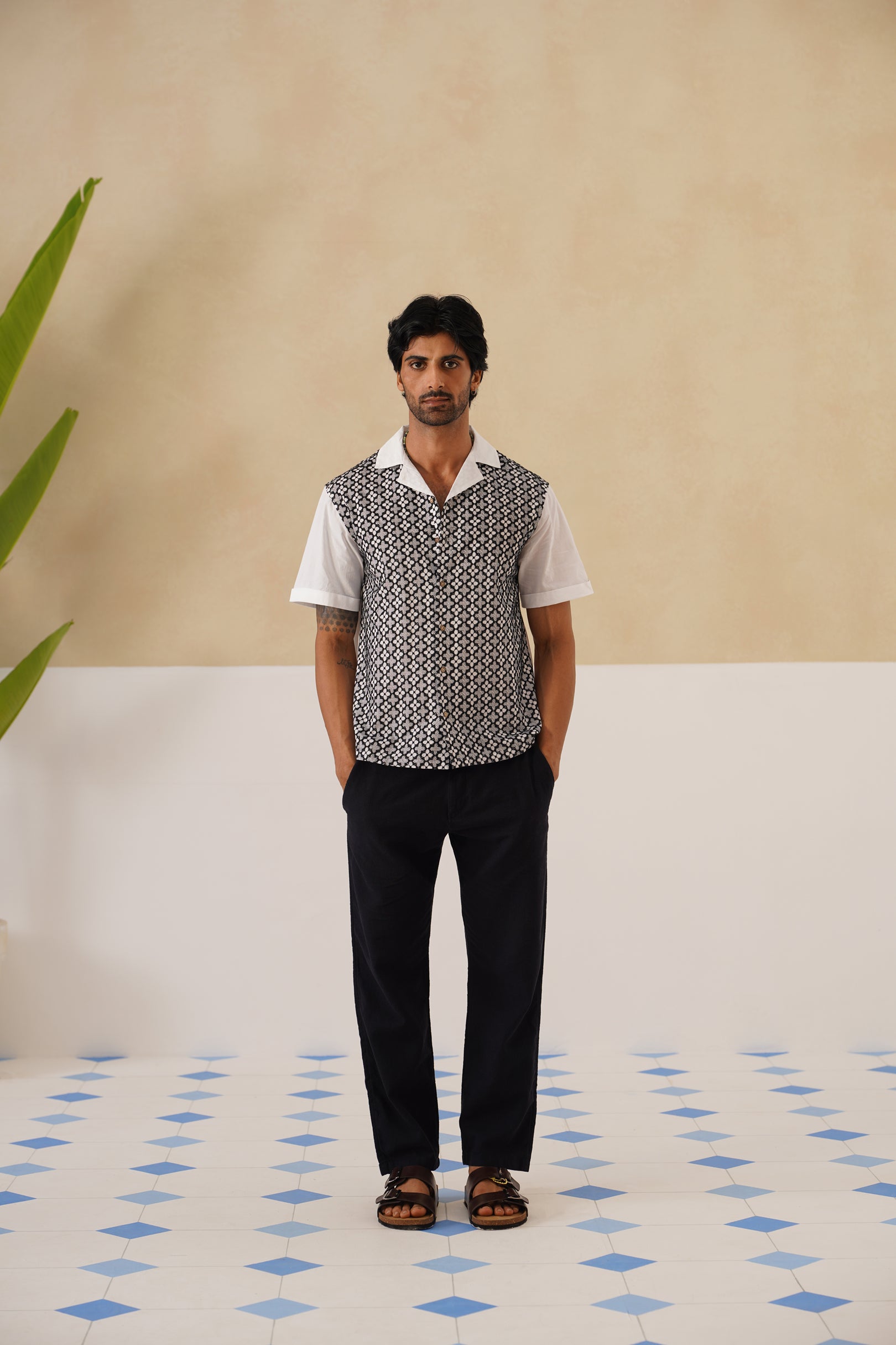 Monochrome Bloom Cotton Shirt