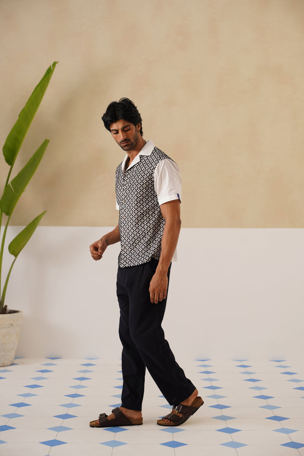 Monochrome Bloom Cotton Shirt