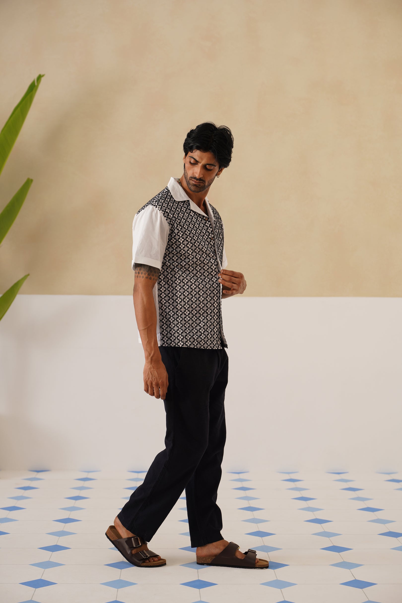 Monochrome Bloom Cotton Shirt