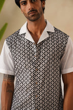 Monochrome Bloom Cotton Shirt