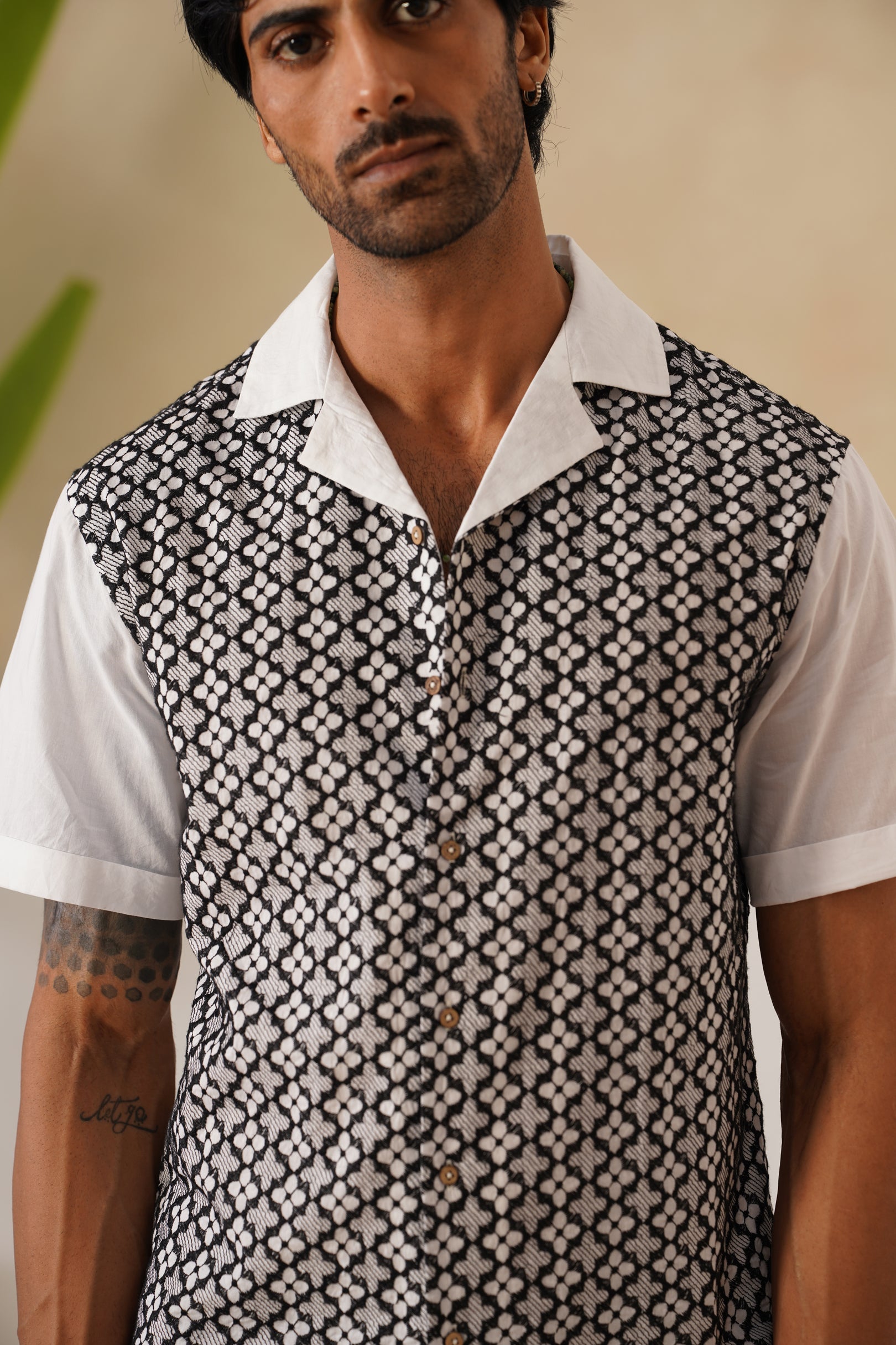 Monochrome Bloom Cotton Shirt