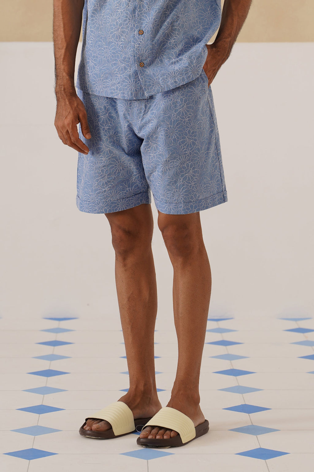 Azure Blooms Cotton Shorts