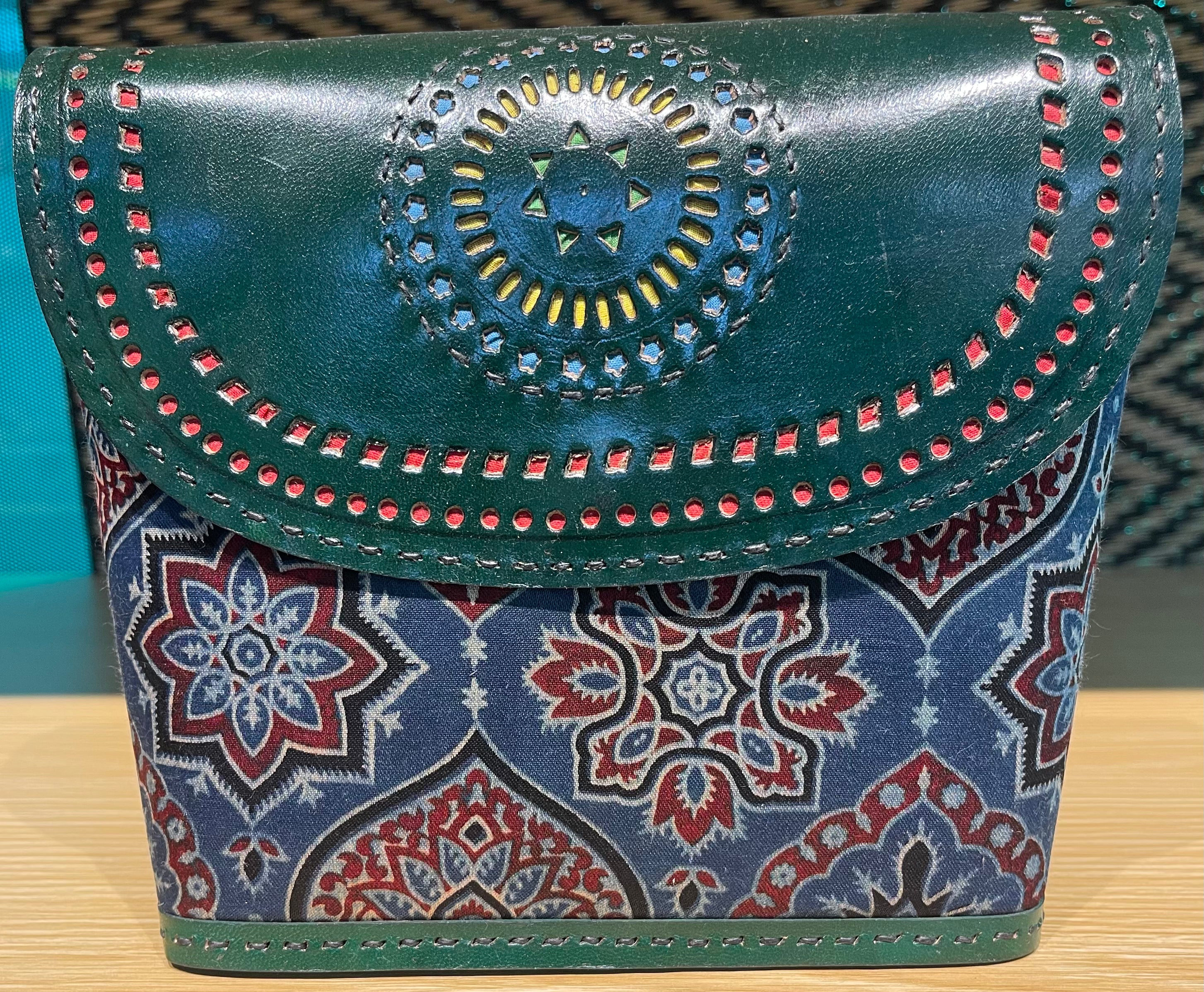 Blue Leather, Mash Silk Flap Sling Bag