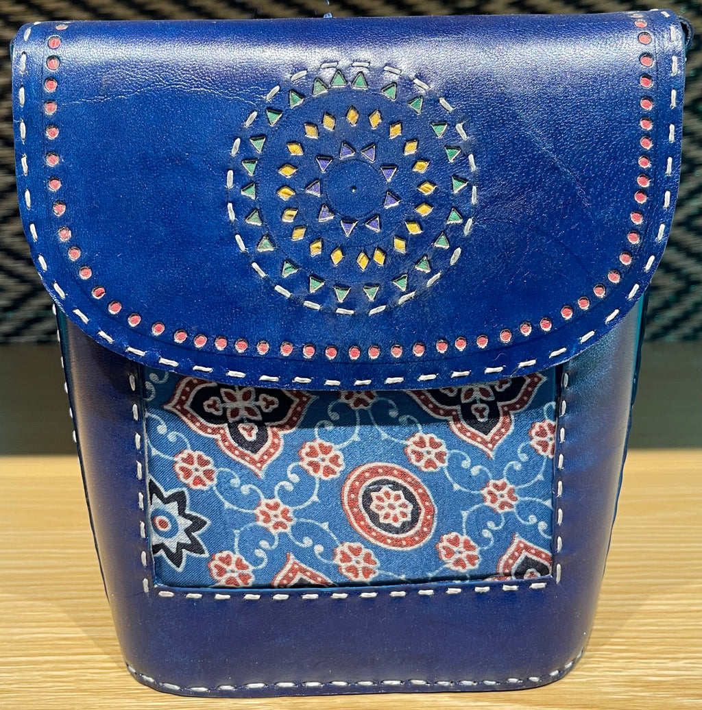Blue Leather, Mash Silk Flap Sling Bag