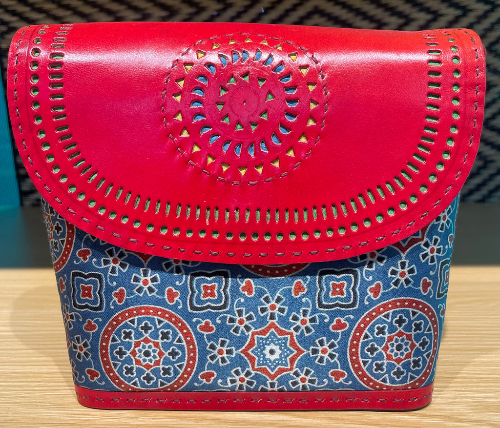 Blue Leather, Mash Silk Flap Sling Bag