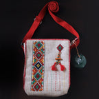Jute Sling Bag With Tribal Hand Embroidery | Kamli Tribes | With Tassel | 19 cm x 23 cm